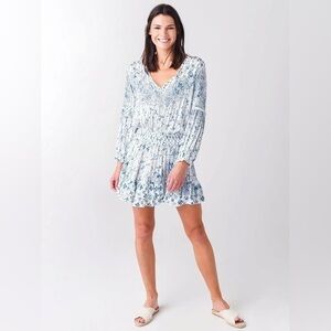Poupette St Barth Ilona Long Sleeve Printed Mini Dress in Blue Parrot Womens Sml